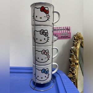 NWT Hello Kitty Different Colored Bows 4pc Stacked Ceramic Mug Set. 10oz